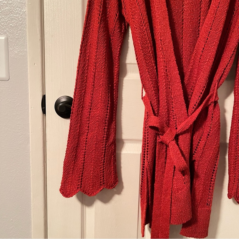 Anthropologie Meadow Rue Priscilla Pointelle Cardigan in Rust Red size M - Picture 7 of 10